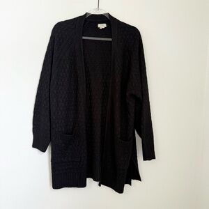 Fat Face Black Open Front Knit Chunky Patch Pockets Cardigan Women’s Size 12